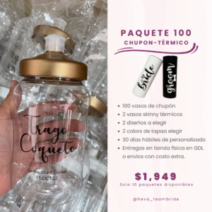 Vasos Chupón Paquete 100 Skinny Térmicos